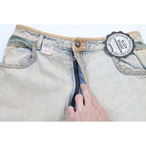 NOS Vtg 90s Streetwear Mens 32x36 Stonewashed Rainbow Baggy Fit Flip Cuff Jeans - Picture 6 of 11